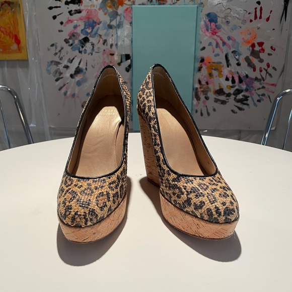 4in Stuart Weitzman Corkswoon leopard print wedges - Picture 5 of 7